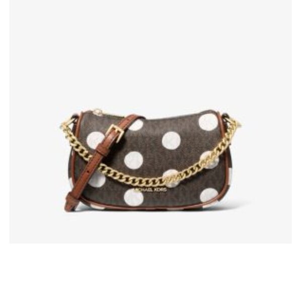 NWT Michael Kors Carmela Small Polka Dot and Signature Logo Pochette Crossbody - Picture 1 of 12